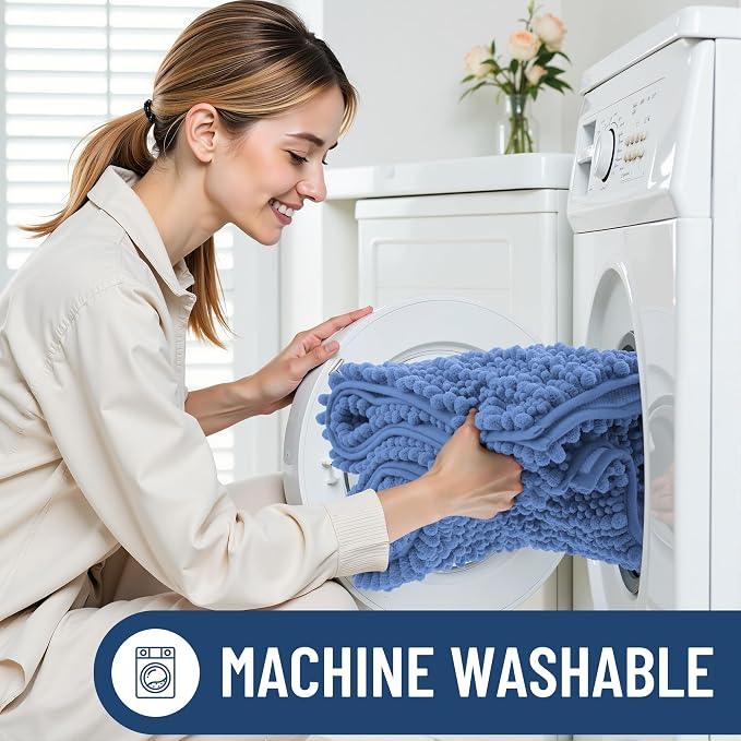 Smiry Bathroom Rugs 30X20, Extra Soft Rubber Backing Chenille Bath Mats | Cornflower Blue Machine Washable Non Slip Quick Dry Bath Mats for Bathroom Floor, Tub, Shower, Home Decor Accessories