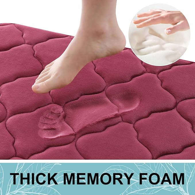 OLANLY Memory Foam Bath Mat Rug 47x32, Ultra Soft Bathroom Rugs, Burgundy | Thick Absorbent Carpet, Non-Slip Backing, Machine Washable, for Bathroom Floor, Tub, Shower and Home Decor Accessories