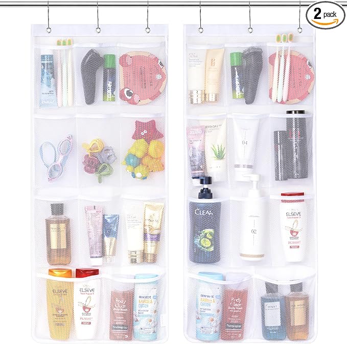 Lifewit Mesh Shower Caddy, 11 Pockets Hanging Bathroom Organizer, 2 Pack | 17" x 34", Attached 6 Hooks, Quick-Dry, Portable, Cruise Essentials, Idea for Toiletry, RVing, Travel, Camping