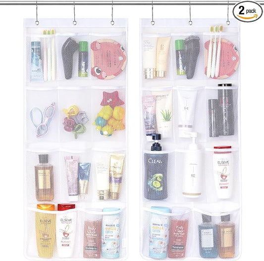 Lifewit Mesh Shower Caddy, 11 Pockets Hanging Bathroom Organizer, 2 Pack | 17" x 34", Attached 6 Hooks, Quick-Dry, Portable, Cruise Essentials, Idea for Toiletry, RVing, Travel, Camping