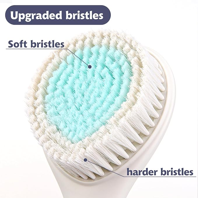 BEDELITE Back Scrubber for Shower, Long Handle 16.4 Inches, Ivory, 1 Pack | Soft Back Brush for Shower, Exfoliating Scrubber, Non-Slip Curved Long Handle Bath Brush, Wet or Dry Use for Back Cleaning