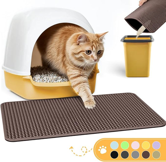 Powools Cat Litter Mat, 30 x 24 in, Waterproof, Non-Slip, Brown | Litter Trapping Mat, Easy to Clean, Litter Box Mat, Urine-Proof, Cat Toilet Training Systems Accessories, Indoor Cats