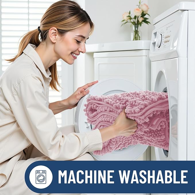 Smiry Bathroom Rugs 30X20, Extra Soft Rubber Backing Chenille Bath Mats | Dusty Rose Machine Washable Non Slip Quick Dry Bath Mats for Bathroom Floor, Tub, Shower, Home Decor Accessories