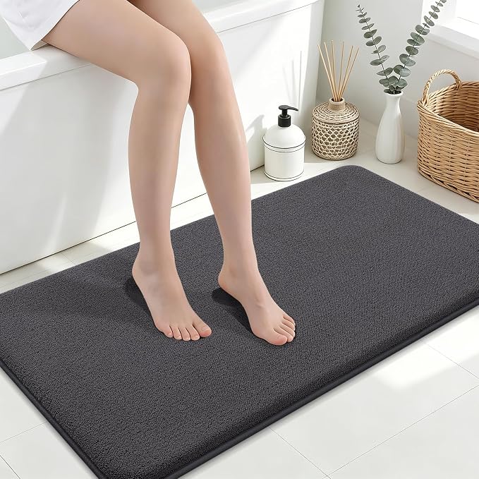 Smiry Memory Foam Bath Mat 44x24, Extra Soft Absorbent Bathroom Rugs | Dary Grey Quick Dry, Machine Washable Bath Mats for Bathroom, Shower, Tub and Home Decor Accessories