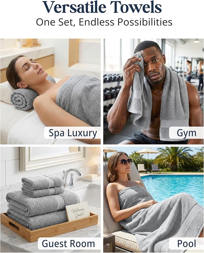 LANE LINEN Towel Set Soft Absorbent Quick Dry 100% Cotton 16 Piece - Grey | Cotton Bath Towels - Lightweight & Breathable, Fade-Resistant Color, Classic Terry Weave, Densely Woven & Durable