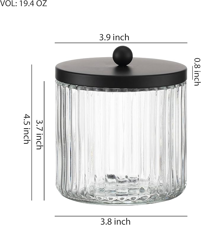 4-Pack Glass Qtip Holder Dispenser Set for Cotton Ball, Swab, Round Pads, Floss Picks - Bathroom Canister Storage Organization and Vanity Makeup Organizer(Clear-4)