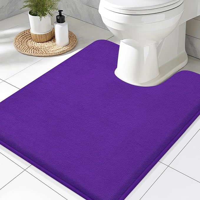Smiry Memory Foam Toilet Rugs 24x20, Extra Soft Absorbent Bathroom Rugs | Dark Purple, Quick Dry Machine Washable Non-Slip Contour Bath Mat for Toilet