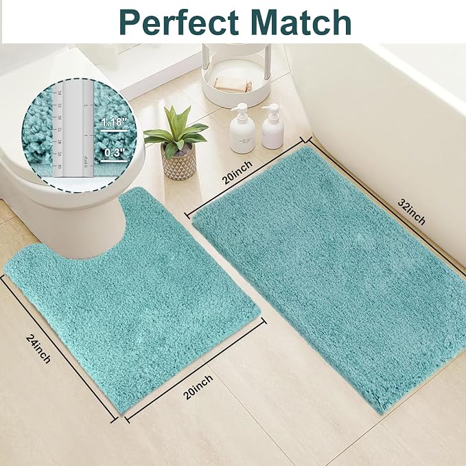 Bathroom Rugs Sets 2 Piece Non Slip Washable Bath Mat Set | Microfiber bath rug set with toilet mats for bathroom , Soft Absorbent toilet rug set TPR Rubber Backed bathroom floor mat