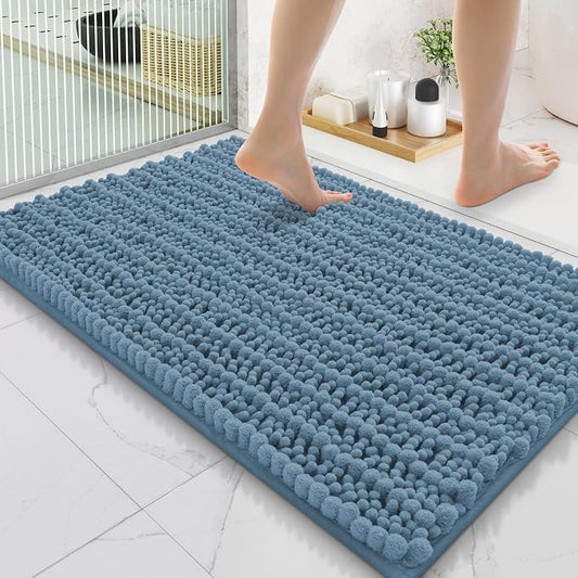 Smiry Bathroom Rugs 35X24, Extra Soft Rubber Backing Chenille Bath Mats | Grayish Blue Machine Washable Non Slip Quick Dry Bath Mats for Bathroom Floor, Tub, Shower, Home Decor Accessories
