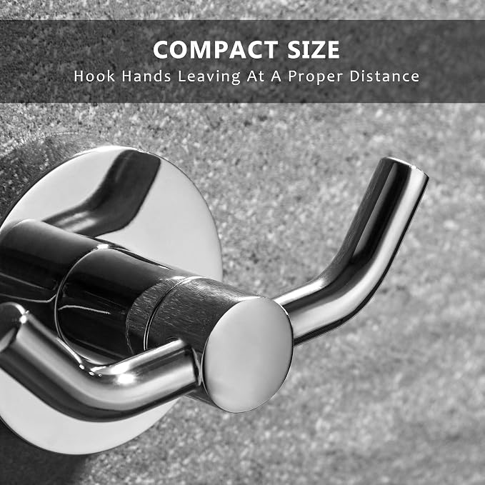 MARMOLUX ACC - 2pack Chrome Bathroom Hooks for Towels | Modern Double Towel Hook Design Ideal for use as Robe & Towel, for Shower Wall or Kitchen - Over Door - Adhesive