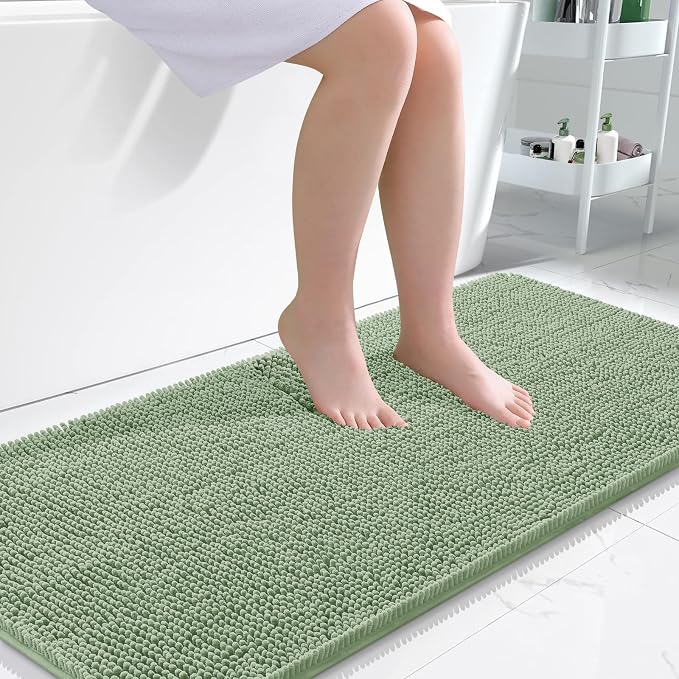 OLANLY Large Bathroom Rugs 50x30, Extra Soft Absorbent Chenille Bath Rugs | Sage Green, Quick-Drying Rubber Backing, Machine Washable Bath Mat for Bathroom Floor, Tub and Shower, Home Decor Accessories