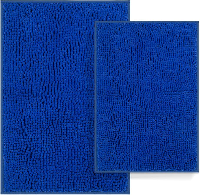 Bathroom Rugs Set 2 Piece Bath Mats Non Slip for Bathrooms, Thick Soft Chenille Rug Set, Bathtub Mats, Ultra Absorbent Bath Carpet, Shaggy Floor Mat, Royal Blue, 20"x32" & 16"x24"
