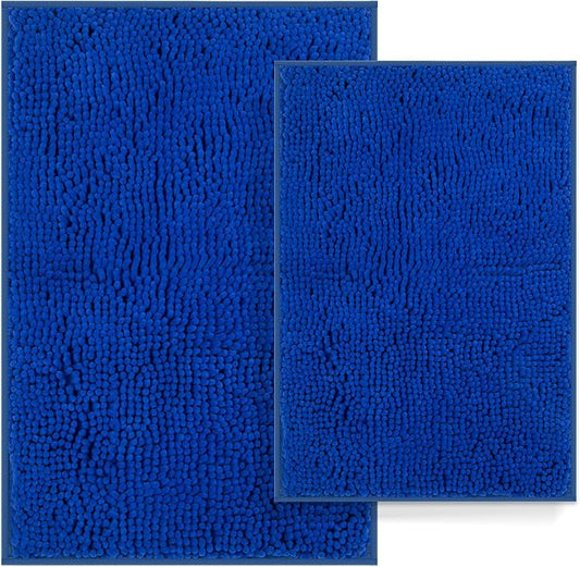 Bathroom Rugs Set 2 Piece Bath Mats Non Slip for Bathrooms, Thick Soft Chenille Rug Set, Bathtub Mats, Ultra Absorbent Bath Carpet, Shaggy Floor Mat, Royal Blue, 20"x32" & 16"x24"
