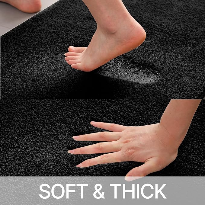 HOMEIDEAS 3 Piece Bathroom Rugs Set, Black 17"x24"+20"x32"+20"x24" | Memory Foam, Ultra Soft, Super Absorbent Bath Mats, Non Slip Backing, U Shaped Toilet Rug for Bathroom, Tub and Shower