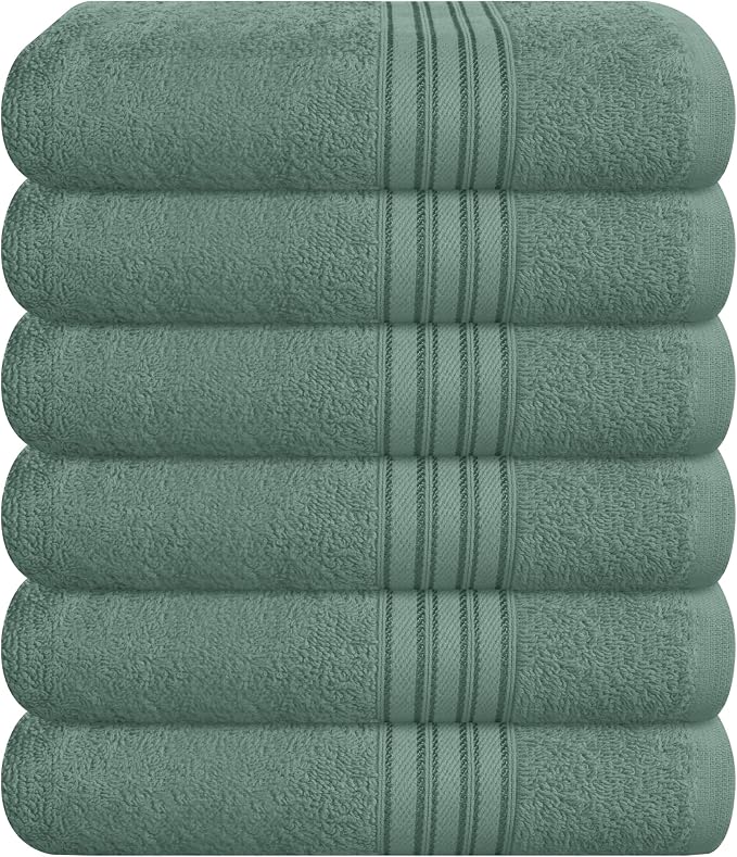 BOUTIQUO Ultra Soft Cotton 6 -Piece Hand Towel Set 16x24 Inch, Ideal for use in Bathroom, Kitchen, Gym, Spa & General Cleaning, Compact & Lightweight Multi Purpose Hand Towels - Jade
