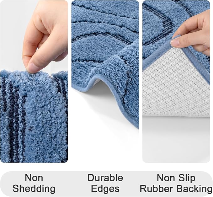 HEBE Bathroom Rugs Sets 5 Piece, Non Slip Washable Absorbent Bath Mat Set | Super Soft Plush Microfiber Bathroom Mats with Runner Set, Solid Bathmat with U-Shaped Toilet Rug Cover Set for Tub, Shower