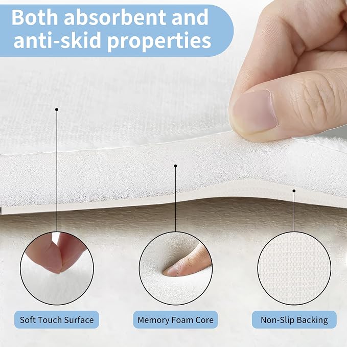 Cupic Cupid Memory Foam Bath Mat 24"×36", Non Slip Bathroom Rugs, White | Soft Touch, Cushioned Comfort, Non Slip Bathroom Mat, Super Absorbent & Quick Dry, Machine Washable for Shower, Tub & Vanity