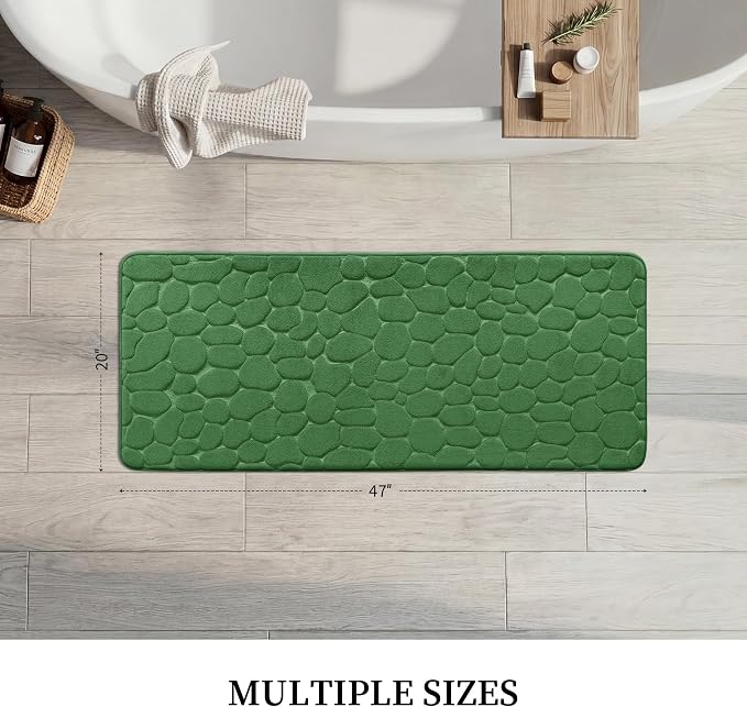 YIHOUSE Memory Foam Bath Mat Cobblestone Bathroom Rugs Super Water Absorbent Bath Mats for Bathroom Machine Washable Bath Rugs(20 x 47,Green)