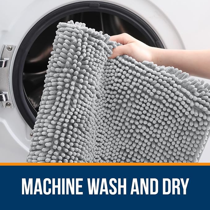 OLANLY Large Bathroom Rugs 59x35, Extra Soft Absorbent Chenille Bath Rugs | Light Grey, Quick-Drying Rubber Backing, Machine Washable Bath Mat for Bathroom Floor, Tub and Shower, Home Decor Accessories