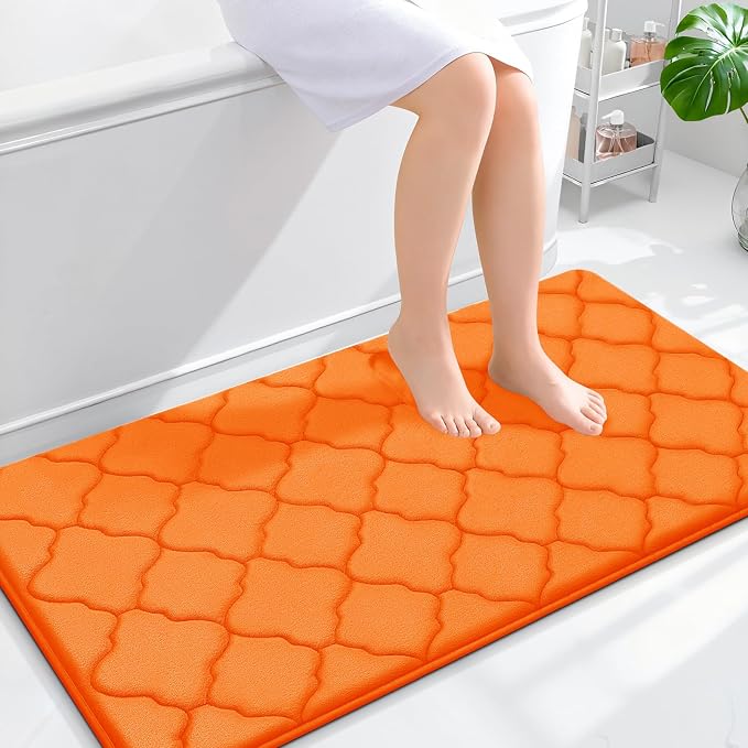 OLANLY Memory Foam Bath Mat Rug 44x24, Ultra Soft Bathroom Rugs, Orange | Thick Absorbent Carpet, Non-Slip Backing, Machine Washable, for Bathroom Floor, Tub, Shower and Home Decor Accessories
