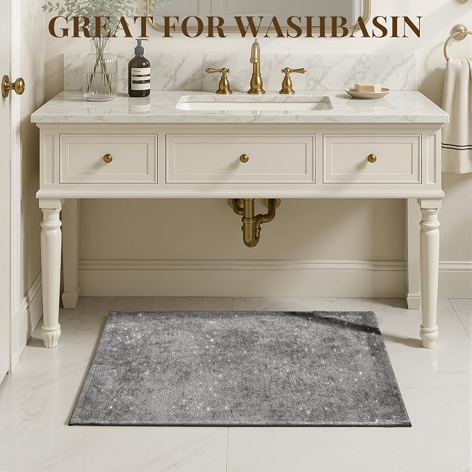 UKISS 2PCS Large Bath Mats, Shiny Chenille, Non Slip Bath Rug Set, Ultra-Absorbent Bath Mats for Bathroom Decor, Extra Soft Floor Kitchen Rugs,Washable Mat Quick Dry, 20" x 32" + 20" x 50", Gray
