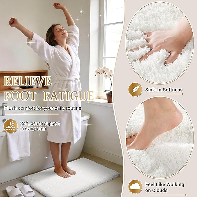 Yimobra Bathroom Rugs Non Slip Washable 36X24, Ultra Soft and Water Absorbent Bath Mats, Plush Fluffy Shower Mat Outside, Luxury Microfiber Thick Carpet Matts for Bathroom Floor/Tub, Off White