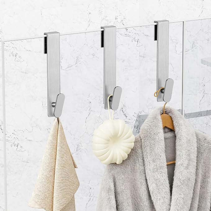 Shower Door Hooks 10 Inch,Extended Heavy Duty Shower Hooks for Towels,Over the Towel Hooks for Bathroom Frameless Glass Door (Silver,2 Pack)