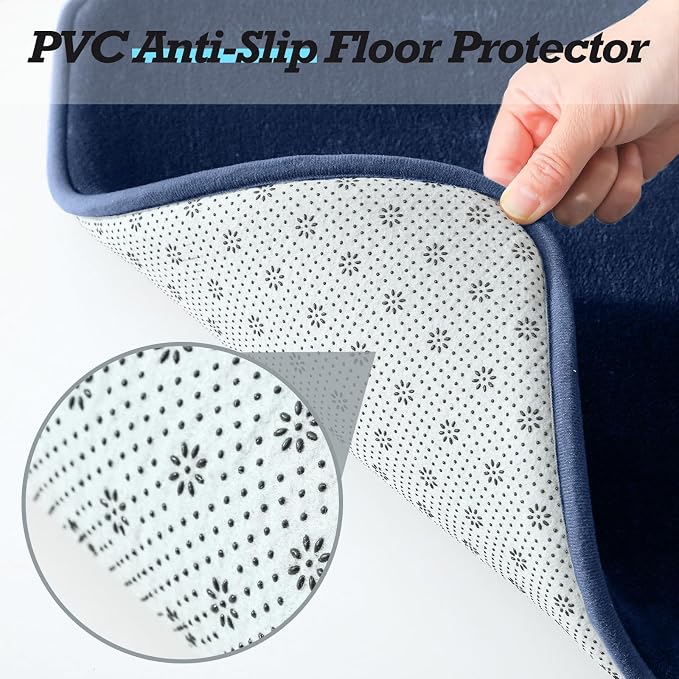 Bathroom Rugs Sets 3 Piece, Non-Slip & Quick Dry Bath Mat Set, Ultra Soft Velvet Bath Rugs for Bathroom, Toilet and Shower Floor, Navy