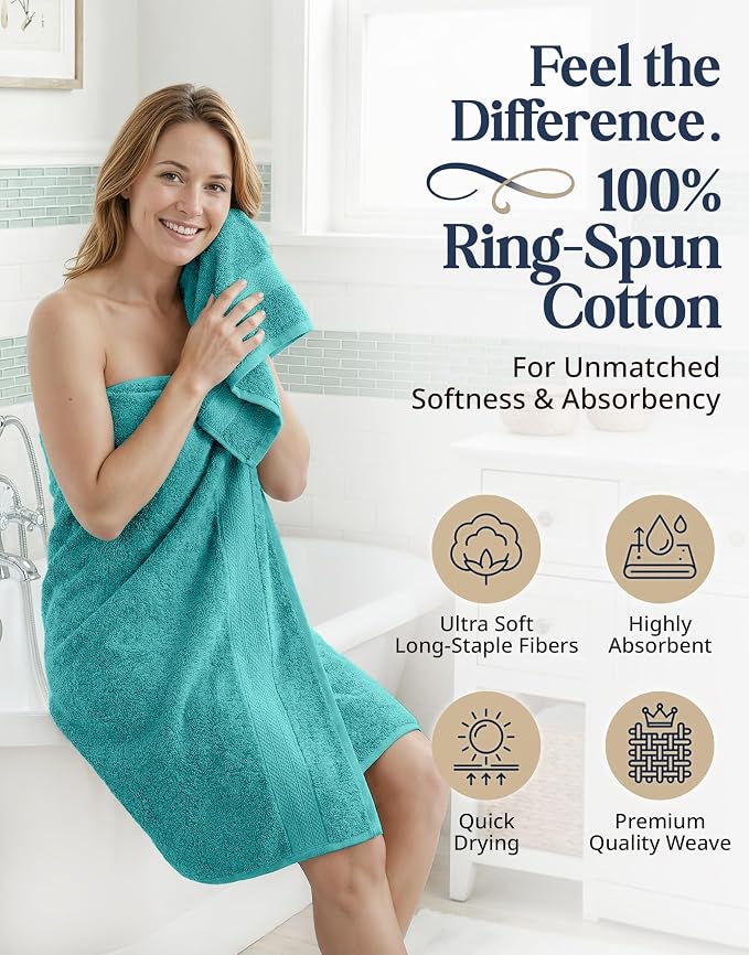 LANE LINEN Towel Set 16 Piece Soft Absorbent Quick Dry 100% Cotton - Teal | Dorm Towel Set - Terry Weave Comfort, Soft & Long-Lasting, Hotel-Style Look, Gets Softer With Every Wash, Machine Washable