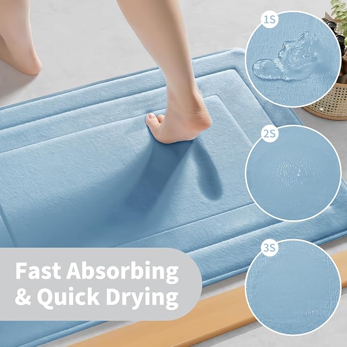 Cupic Cupid Memory Foam Bath Mat 24"×36"，Non Slip Bathroom Rugs，Light Blue | Soft Touch, Cushioned Comfort, Non Slip Bathroom Mat, Super Absorbent & Quick Dry, Machine Washable for Shower, Tub & Vanity