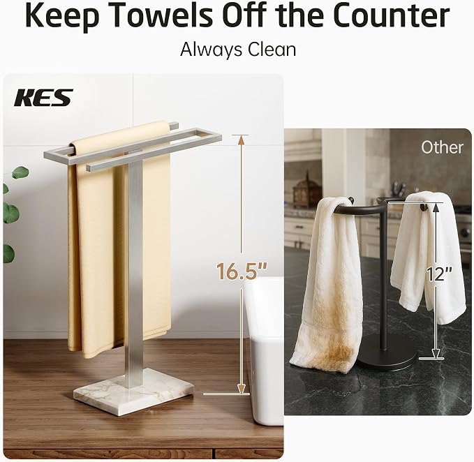 KES Hand Towel Holder for Bathroom, Countertop Towel Stand with Weighted Marble Base, S-Shape Hand Towel Rack Stand Freestanding Counter Top 18/8 Stainless Steel Brushed Finish, BTH223-2
