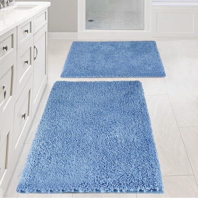 Bathroom Rugs Sets 2 Piece Non Slip Washable Bath Mat Set | Soft Absorbent bathroom mat set Microfiber bathroom floor mat Rubber Backed bath rug set for Floor, Tub and Shower
