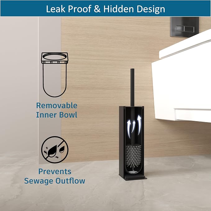 BVL Toilet Brush and Holder Set Black Freestanding for Bathroom