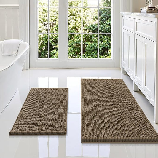 Smiry Chenille Bathroom Rugs Sets 2 Piece (36x24+24x16, Camel) | Soft Absorbent Machine Washable Non Slip Shaggy Bath Rug Set for Tub, Shower, and Floor, Home Decor