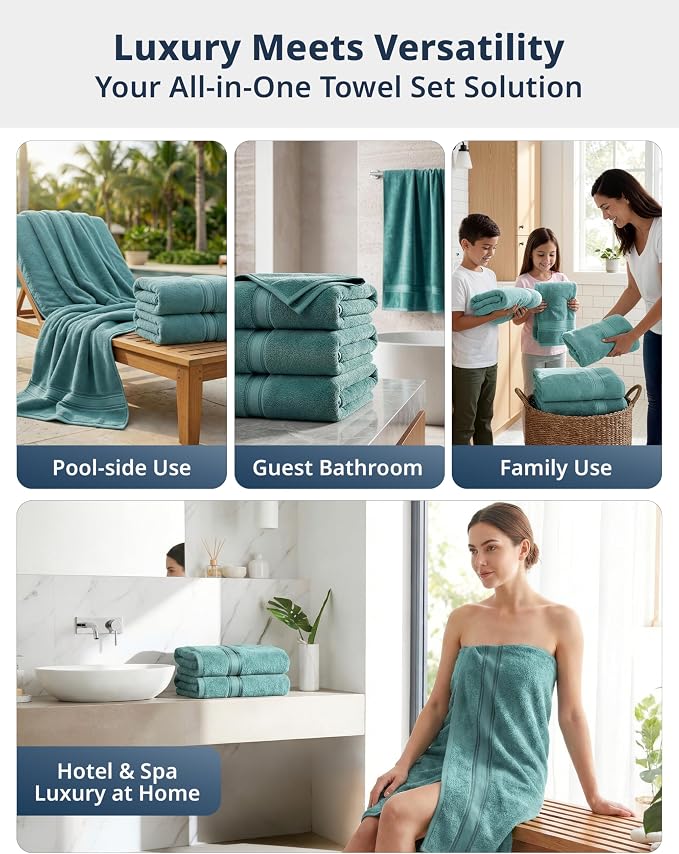 LANE LINEN Large Bath Sheet Soft Absorbent Quick Dry 100% Cotton - Teal | Extra Large Bath Towels - Zero-Twist Durability, Generously Sized, Oversized & Roomy, Lightweight & Breathable