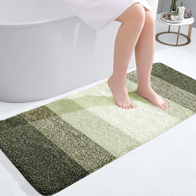 OLANLY Bathroom Runner Rug 44x20, Extra Soft Absorbent Microfiber Bath Rugs | Dark Green, Non-Slip Quick-Drying Rubber Backing, Washable Long Bath Mat for Floor, Tub and Shower, Home Decor