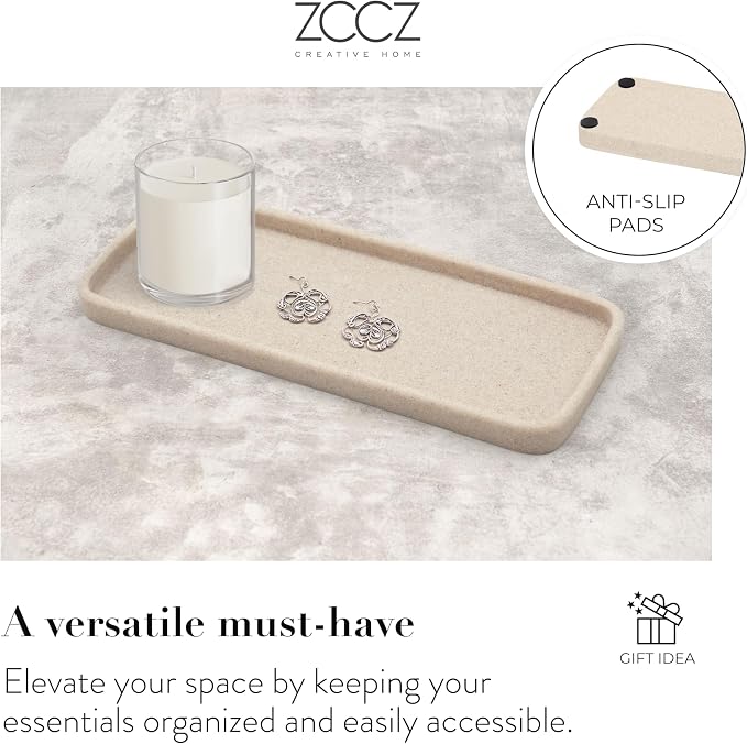 Bathroom Accessory Sets, 4 Pieces Bathroom Accessories Complete Set Vanity Countertop Accessory Set Marble Look, Includes Lotion Dispenser Soap Pump, Tumbler, Toothbrush Holder and Tray (Beige)