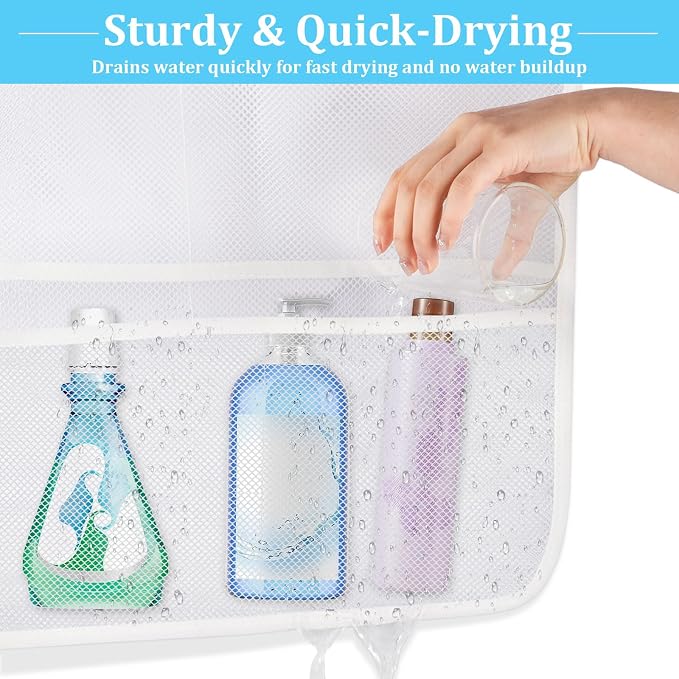 Mesh Shower Organizer for Bath, 2 Pack Mesh Shower Caddy Hanging, Quick Dry | 7 Pockets in Multiple Sizes, 6 Hooks, Portable for Dorms, Gyms, Cruises, Camping, RVs, Toiletry and Travel