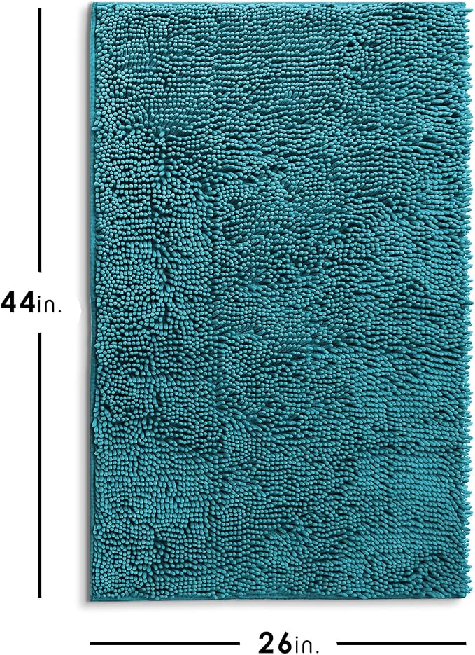 Hearth & Harbor Bathroom Rugs, Chenille Bath Mat - Machine Washable Bath Mats for Bathroom Non-Slip Backing Rubber, Quick Dry Bathroom Mat - Teal Bath Rug, 26x44