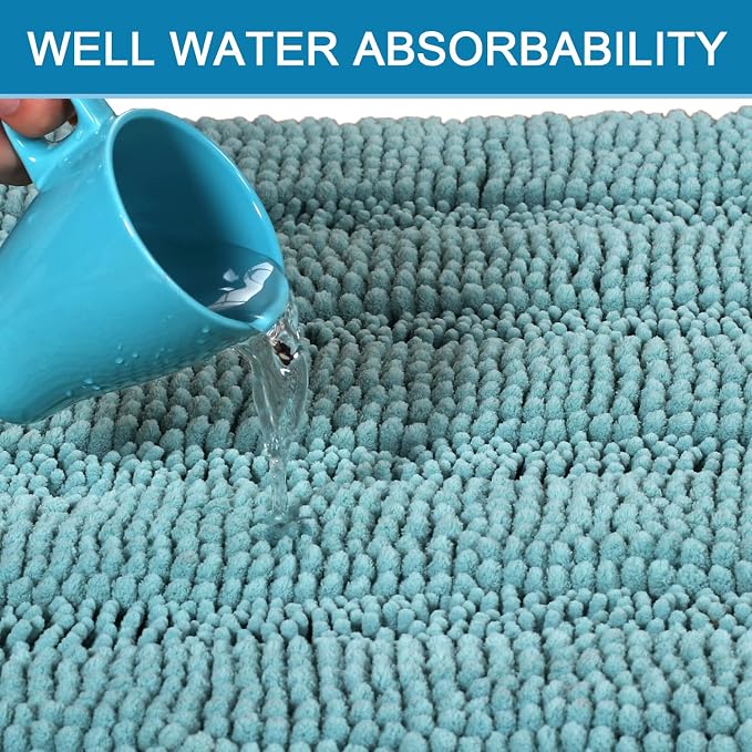 H.VERSAILTEX Bathroom Rugs Bath Rug Set 2 Piece Bathroom Contour Rug Toilet Mat Sets Non Slip Contour Bath Rug Ultra Thick Water Absorbent Striped Bath Mats(36" x 24" Plus 20" x 24" U, Aqua Haze)