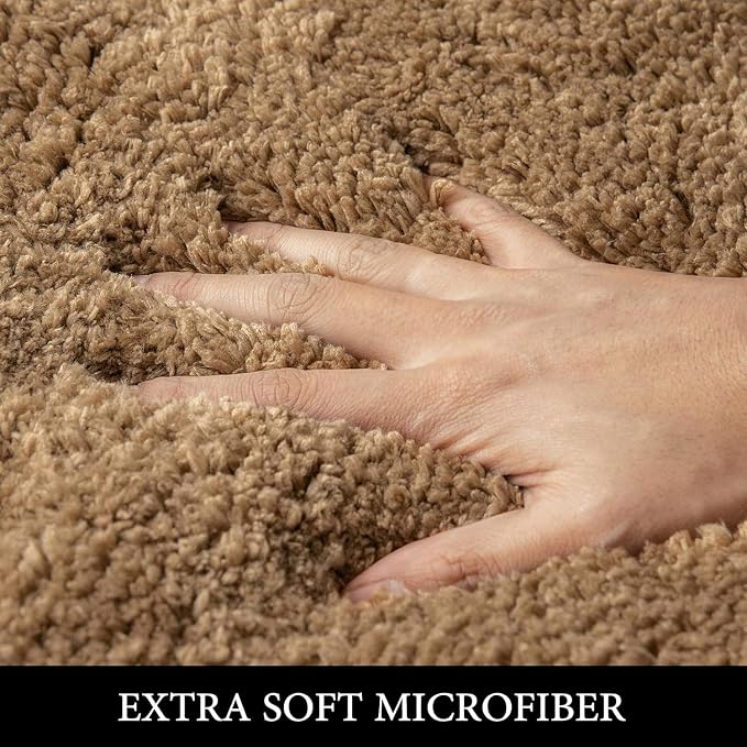 MIULEE Light Brown Bathroom Rugs Set 2 Piece Soft Bath Mats 16x24+20x30 in | Soft Absorbent Microfiber Bath Rugs, Non Slip, Quick Dry, Fluffy Bath Rugs for Bathroom Floor Tub Showers, Machine Washable