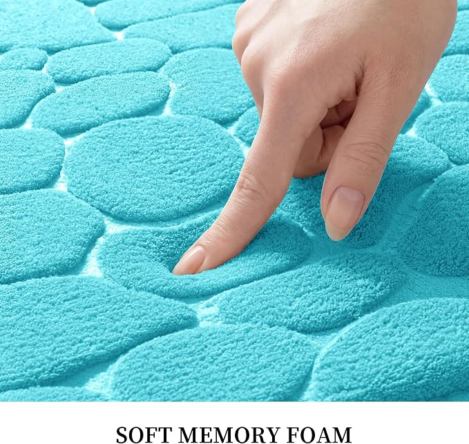 YIHOUSE Memory Foam Bath Mat Cobblestone Bathroom Rugs Super Water Absorbent Bath Mats for Bathroom Machine Washable Bath Rugs(17 x 24,Teal)