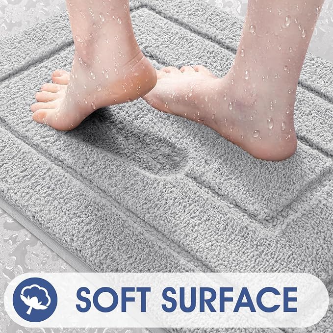 IM HOME Bathroom Rugs, Ultra Soft Plush Fluffy Microfiber Absorbent Bath Mat, Non-Slip Backing, Machine Washable Bath Mats for Bathroom Floor, Tub and Shower, Grey/24"x17"/Bordered
