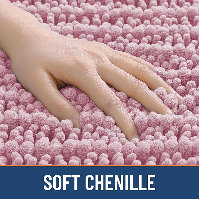 Smiry Bathroom Rugs 24X16, Extra Soft Rubber Backing Chenille Bath Mats | Dusty Rose Machine Washable Non Slip Quick Dry Bath Mats for Bathroom Floor, Tub, Shower, Home Decor Accessories