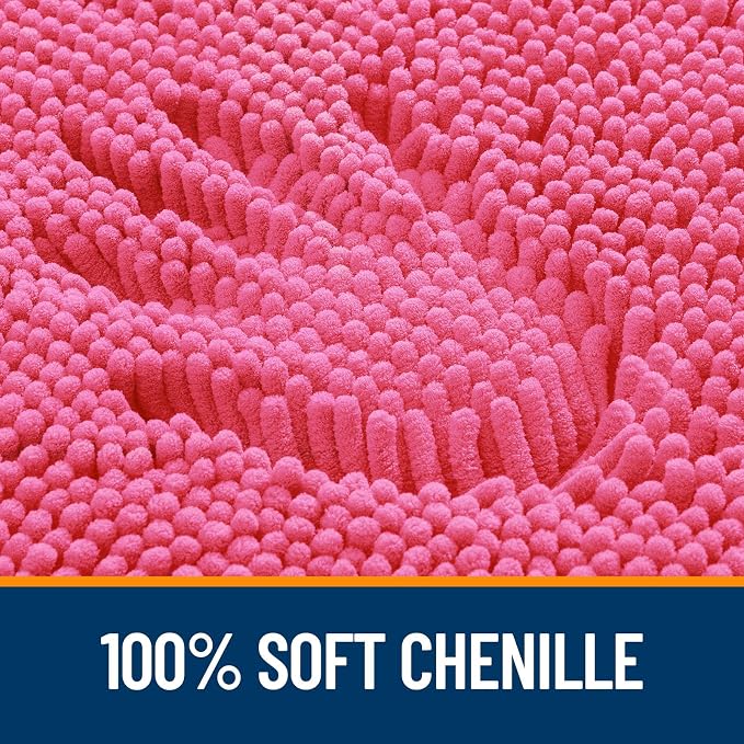 OLANLY Large Bathroom Rugs 40x32, Extra Soft Absorbent Chenille Bath Rugs | Hot Pink, Quick-Drying Rubber Backing, Machine Washable Bath Mat for Bathroom Floor, Tub and Shower, Home Decor Accessories