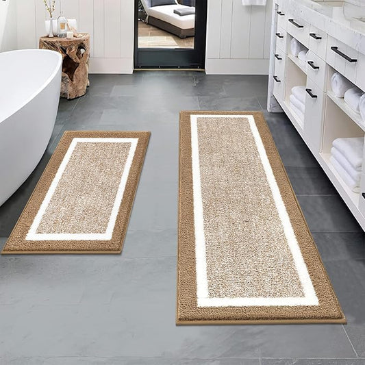 Pauwer Bathroom Rugs Sets 2 Piece, Non Slip Washable Bath Mat, Khaki | Soft Plush Microfiber, Super Absorbent Floor Carpet, Quick Dry, Shaggy Shower Rug Runner