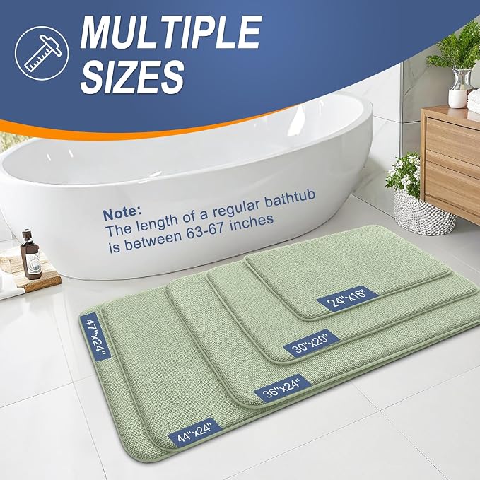 OLANLY Memory Foam Bathroom Runner Rugs 70x24, Long Bath Mats, Sage Green | Soft Quick Dry Bath Rugs, Non-Slip, Absorbent Machine Washable Mat for Bathroom Floor, Tub and Shower, Home Decor Accessories