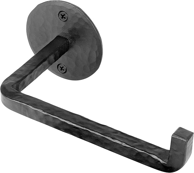 Handmade Wrought Iron Toilet Paper Holder - Rustic Wall Mount Holder for Bathroom - Farmhouse, Vintage & Industrial Style - Antique Black Iron Tissue Roll Holder