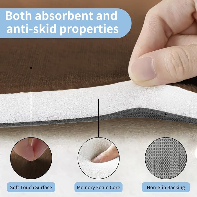 Cupic Cupid Memory Foam Bath Mat 24"×36", Non Slip Bathroom Rugs, Brown | Soft Touch, Cushioned Comfort, Non Slip Bathroom Mat, Super Absorbent & Quick Dry, Machine Washable for Shower, Tub & Vanity