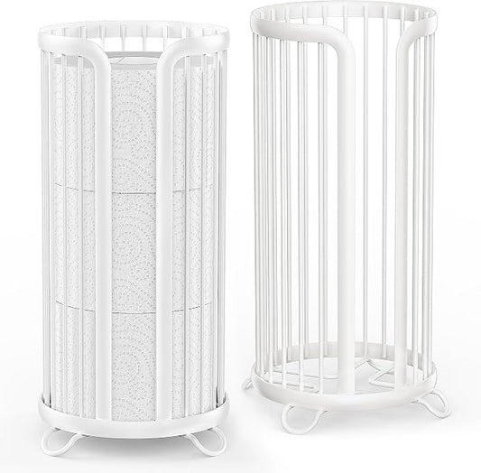 Bunoxea Toilet Paper Holder Stand, Freestanding Toilet Tissue Organizer, Minimalistic Storage Solution, Reserve Mega Rolls,Modern -2PACK White